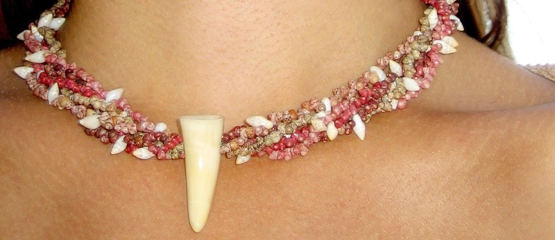 Photo of5-Strand Multi-Color Popcorn Lei featuring Sperm Whale Tooth